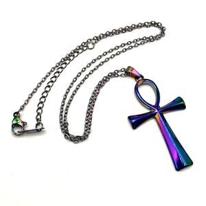Stainless Iridescent Egyptian Ankh Necklace African Black History Birthday Gift